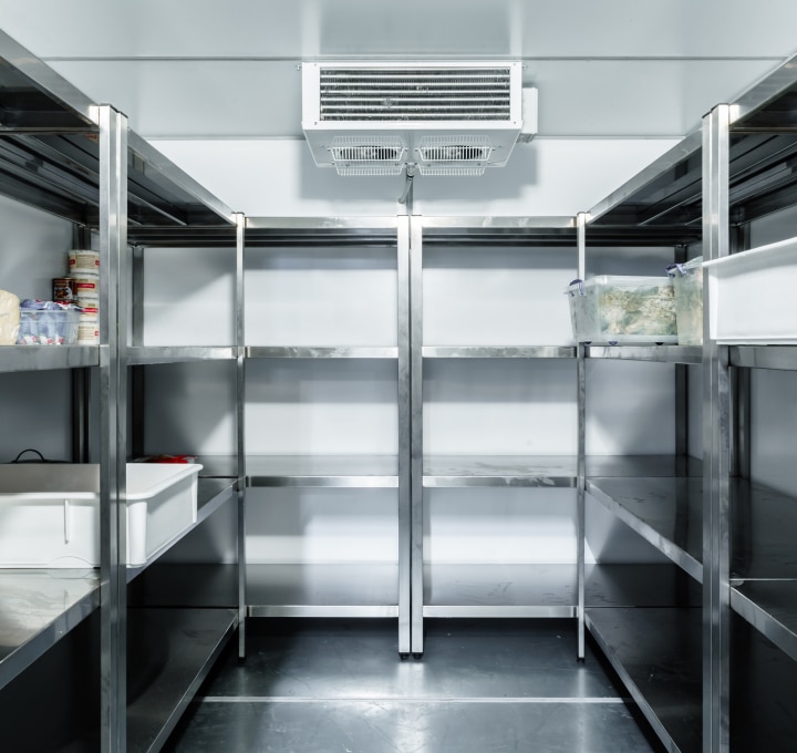 Inside a walk in refrigerator